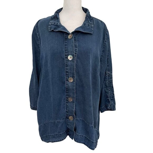 Soft Surroundings Chambray Button Front Top Shirt 3/4 Sleeve Blue size XL Petite - Picture 1 of 7